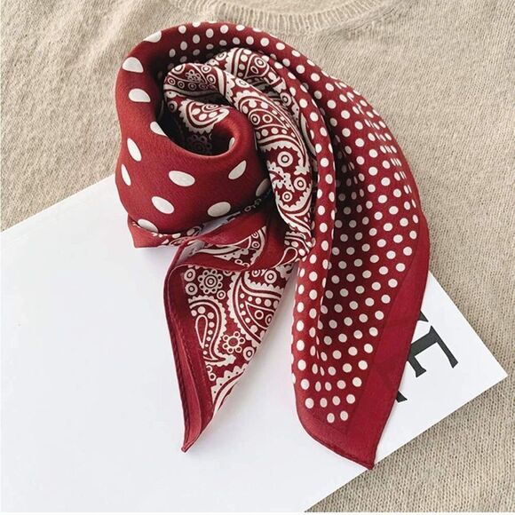 Red Dot and Paisley Mulberry Silk Neck Scarf - Picture 1 of 5